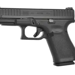 Czarny pistolet Glock 44, broń bocznego zapłonu bez zezwolenia, kaliber .22 LR, wyprodukowany w Austrii.