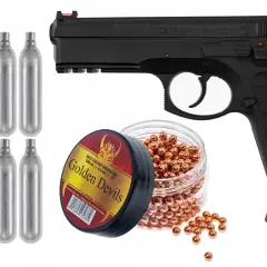 Pistolet CZ 75 SP-01 Shadow, śrut Golden Devils i naboje CO2 – najmocniejsza wiatrówka pistolet bez zezwolenia.