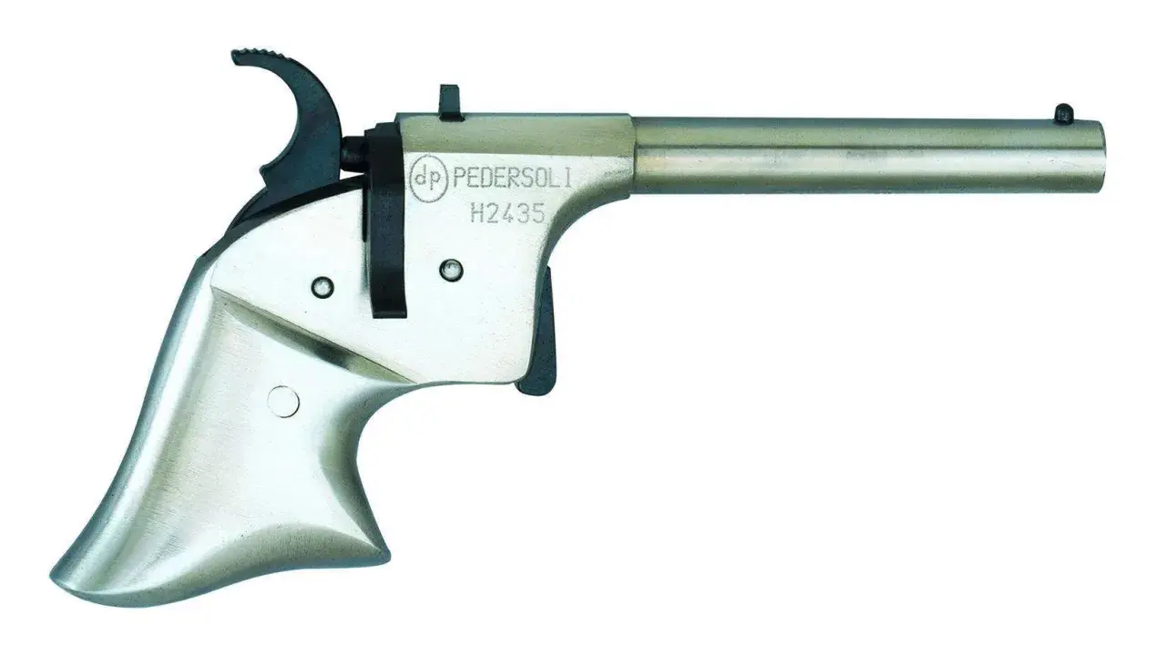 Srebrny pistolet Pedersoli, model H2435. Czeska broń bez zezwolenia, idealna dla kolekcjonerów.