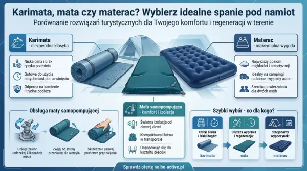 Karimata, mata czy materac? Idealne rozwiązanie na czym spać w namiocie, od karimaty po materac.